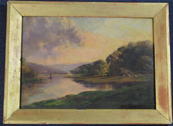Harold Goldthwaite (1869-1932) River landscape at sunset, 9.5 x 13.5in.